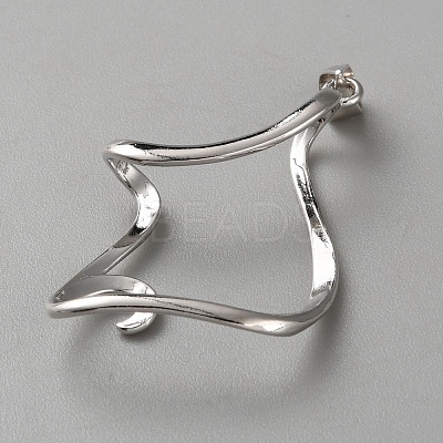 1Pc Rhodium Plated 925 Sterling Silver Pendant Cabochon Settings STER-BC0002-90-1