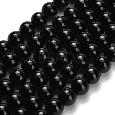 Natural Black Onyx(Dyed & Heated) Beads Strands G-H329-C06-8mm-1