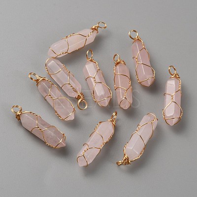 Natural Rose Quartz Double Terminal Pointed Pendants G-WH0029-09B-G-1