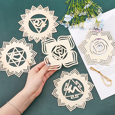 1 Set DIY Unfinished Bohemian Meditation Energy Symbol Wood Pendant Decoration Kits DIY-CA0005-60-1