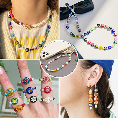 50Pcs 2 Colors Handmade Millefiori Lampwork Beads LAMP-TADJ0001-03D-1