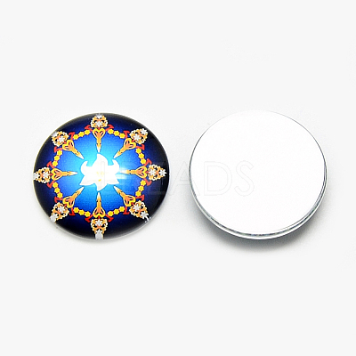 Printed Glass Flat Back Cabochons GGLA-Q054-25mm-B04-1