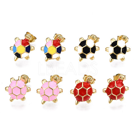 Brass Enamel Stud Earrings EJEW-T014-50G-NF-1