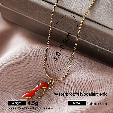 Vintage Retro 304 Stainless Steel Enamel High Heel Shoe Pendant Necklaces for Women TT8983-4-1
