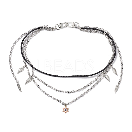 Summer 304 Stainless Steel Figaro Chain & Braided Leather Cord Chain Belts NJEW-C00034-1