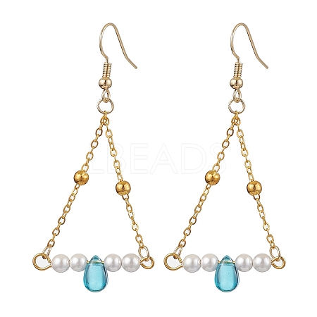 Triangle Iron Chain and Glass Dangle Earrings EJEW-JE05963-03-1