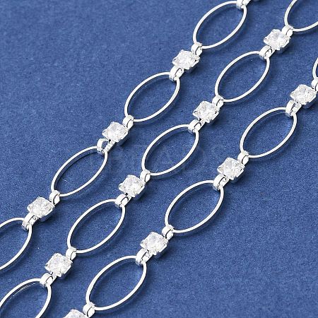 Handmade Brass Pave Clear Cubic Zirconia Oval Link Chains CHC-G027-02S-1