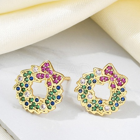 Christmas Rack Plating Brass Cubic Zirconia Stud Earrings EJEW-K245-55E-G-1