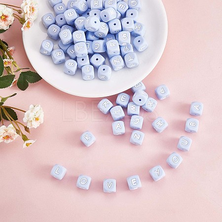 20Pcs Blue Cube Letter Silicone Beads 12x12x12mm Square Dice Alphabet Beads with 2mm Hole Spacer Loose Letter Beads for Bracelet Necklace Jewelry Making JX434B-1