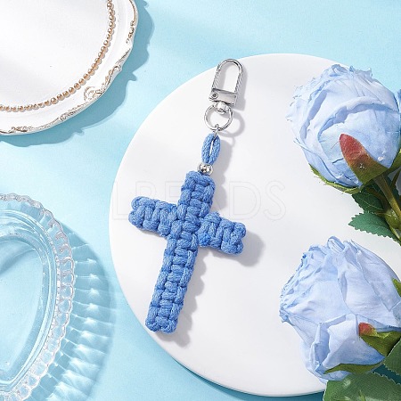 Cross Cotton Threads Pendants Decorations HJEW-TA00398-02-1