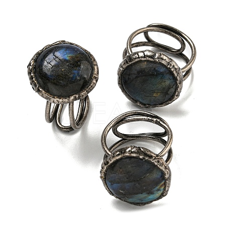 Natural Labradorite Adjustable Rings RJEW-K269-06AS-1