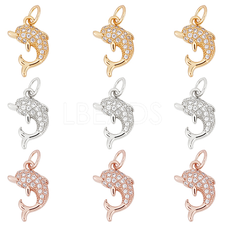 9Pcs 3 Colors Brass Micro Pave Cubic Zirconia Charms ZIRC-BBC0001-34-1