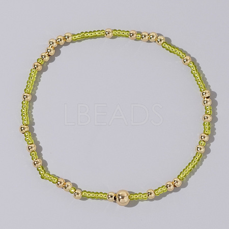 Bohemian Style Brass Beads & Glass Seed Beads Stretch Handmade Bracelets for Women MN4991-2-1