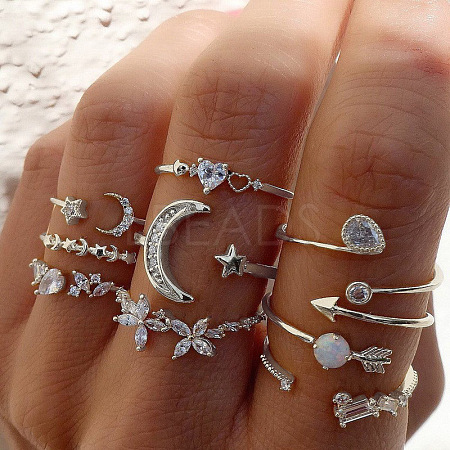 9Pcs Alloy with Crystal Rhinestone Finger Rings WG3531F-06-1