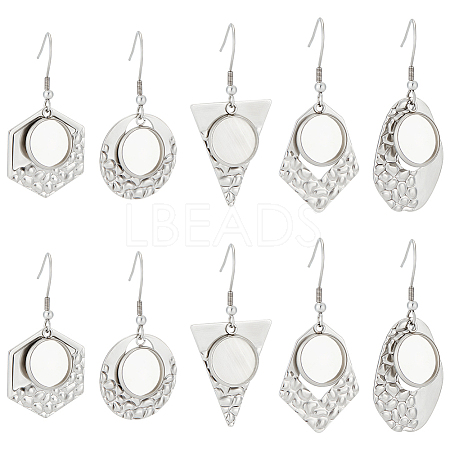 Beebeecraft 20Pcs 5 Style Hexagon & Teardrop & Flat Round & Polygon 304 Stainless Steel Dangle Earring Settings FIND-BBC0002-50-1