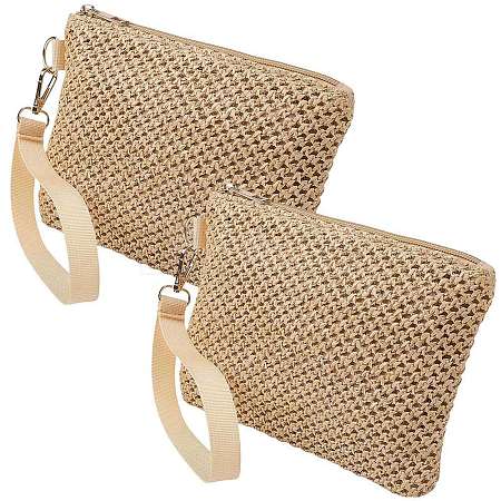 2Pcs Straw Plaited Cosmetic Zipper Bags AJEW-CN0006-36A-1