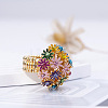 Flower Alloy with Rhinestone Enamel Finger Rings for Women FS-WG3A5AD-01-4