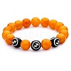 Dark Orange Natural Yellow Jade Round Beaded Stretch Bracelet BJEW-SW00077-07-1