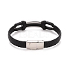 201 Stainless Steel Rectangle Link Bracelet with PU Leather Cord for Men Women BJEW-G649-07P-02-2