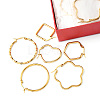 6 Pairs 6 Style Ring & Heart & Flower & Rhombus & Hexagon 201 Stainless Steel Hoop Earrings EJEW-FS0001-06-4