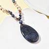 Natural Sodalite Teardrop Pendant Glass Beaded Long Necklaces GG-CBAE048-01B-2
