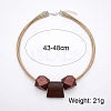 Wooden Faceted Round and Trapezoid Beads Pendant Imitation Leather Cord Multi-Strand Necklaces for Women WG6B682-01-2