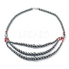 Non-Magnetic Synthetic Hematite & Turquoise Beades 3 Layer Necklaces NJEW-J058-01A-01-1