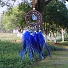 Natural Lapis Lazuli Chips Woven Net/Web with Feather Pendant Decoration WICH-PW0001-39E-1