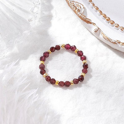 Natural Garnet Beaded Stretch Rings for Women RJEW-JR00868-01-1