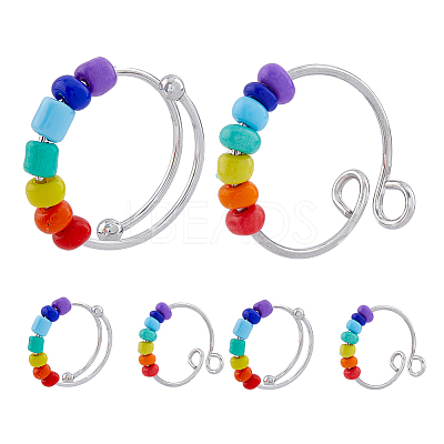 10Pcs 2 Style Rainbow Color Glass Beaded Rotating Open Cuff Rings Set RJEW-DC0001-15-1