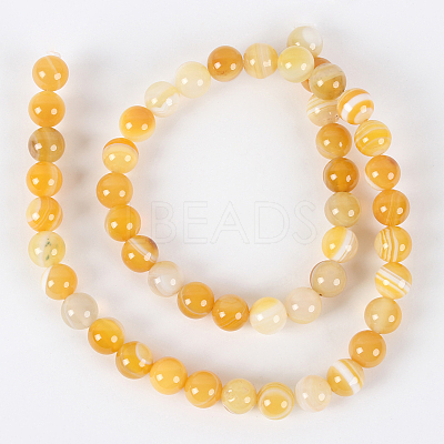 Natural Striped Agate/Banded Agate Round Bead Strands G-E233-14-1