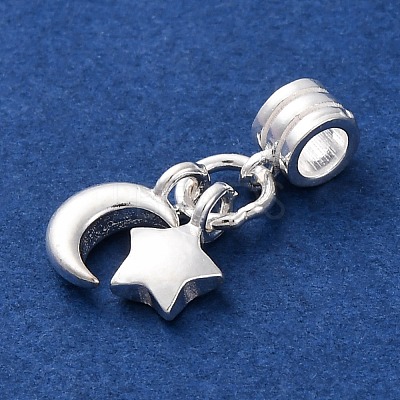 925 Sterling Silver Star & Moon European Dangle Charms STER-G045-08S-1