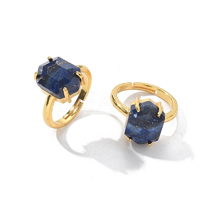 Hexagon Natural Lapis Lazuli Finger Rings RJEW-B113-02G-01-1