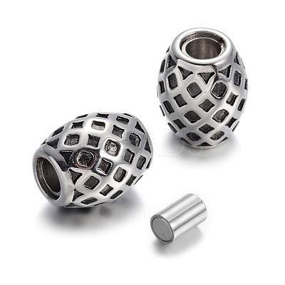 Mixed Shapes Retro Carve 304 Stainless Steel Magnetic Clasps with Glue-in Ends STAS-E108-44M-1