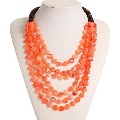 Flat Round Resin & Coconut Heishi Beaded Multi Layered Necklaces for Women FS-WGC6677-02-1