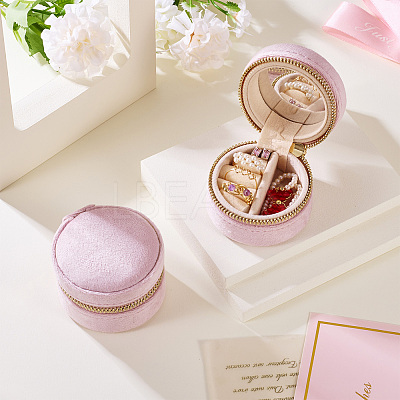 Portable Travel Round Velvet Jewelry Set Storage Zipper Boxes CON-TAC0001-11B-1