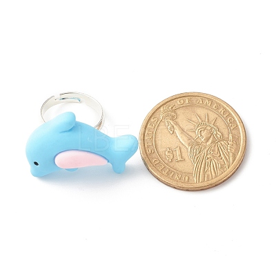 Resin 3D Dolphin Adjustable Rings RJEW-JR00428-02-1