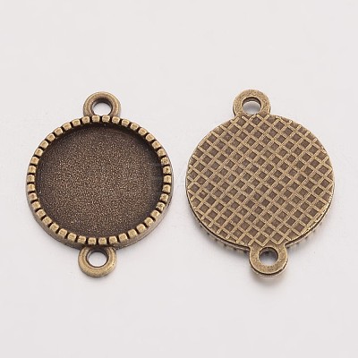Tibetan Style Alloy Flat Round Cabochon Connector Settings X-TIBE-Q038-001C-AB-NR-1