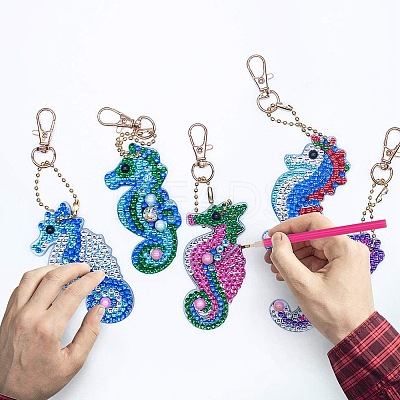 DIY 5D Sea Horse Diamond Painting Keychain Kit DIY-WH0161-59A-1