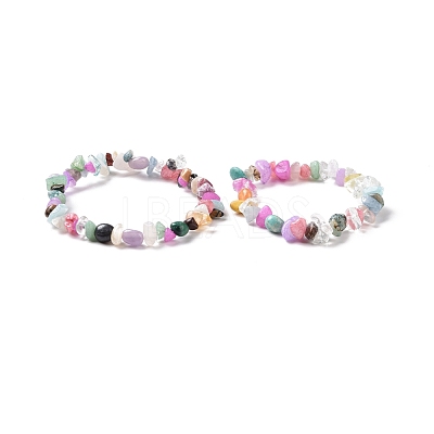 2Pcs Mixed Gemstone Chips Stretch Bracelets Set for Parent Children BJEW-JB08431-1