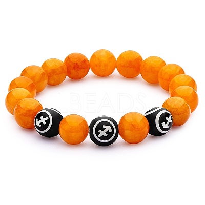 Dark Orange Natural Yellow Jade Round Beaded Stretch Bracelet BJEW-SW00077-07-1