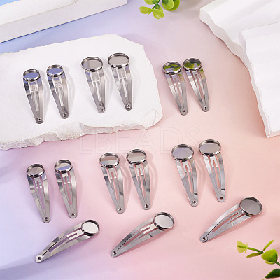 15Pcs 3 Styles 304 Stainless Steel Snap Hair Clip Finding STAS-TA0006-49-1