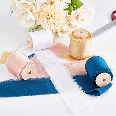 3 Rolls Polyester Satin Frayed Ribbon OCOR-DR0001-03C-1