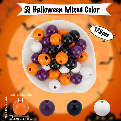 Halloween Theme 5 Strands Spray Painted Natural Wood Beads Strands WOOD-SP0001-02B-1