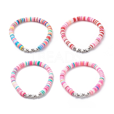 4Pcs 4 Color Handmade Polymer Clay Disc Surfer Bracelets Set BJEW-JB08799-1