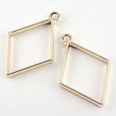 Rack Plating Alloy Rhombus Open Back Bezel Pendants X-PALLOY-S047-14E-FF-1