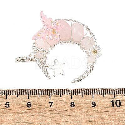 Natural Rose Quartz Round Chip Wire Wrapped Pendants PALLOY-TA00437-03-1