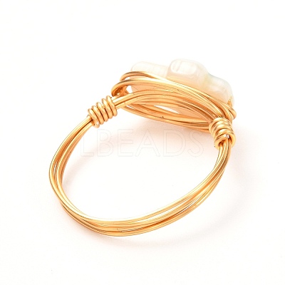 Cross with Evil Eye Natural Shell Finger Rings for Girl Women RJEW-JR00394-02-1