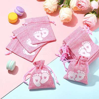 Baby Footprint Polyester Drawstring Bags ABAG-FZC0001-01B-1