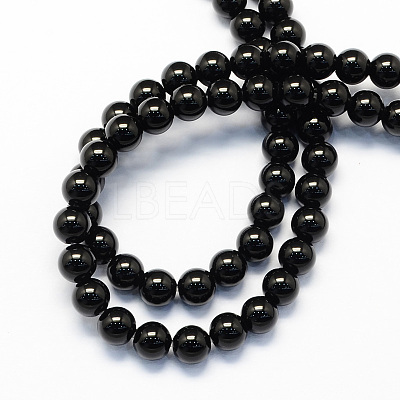 Round Natural Dyed & Heated Black Onyx Beads Strands G-S119-8mm-1